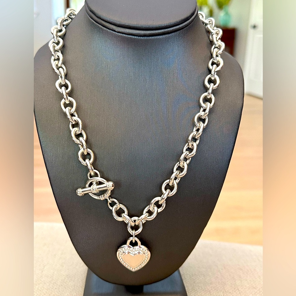Judith Ripka Heavy Chain Link Heart Toggle Necklace